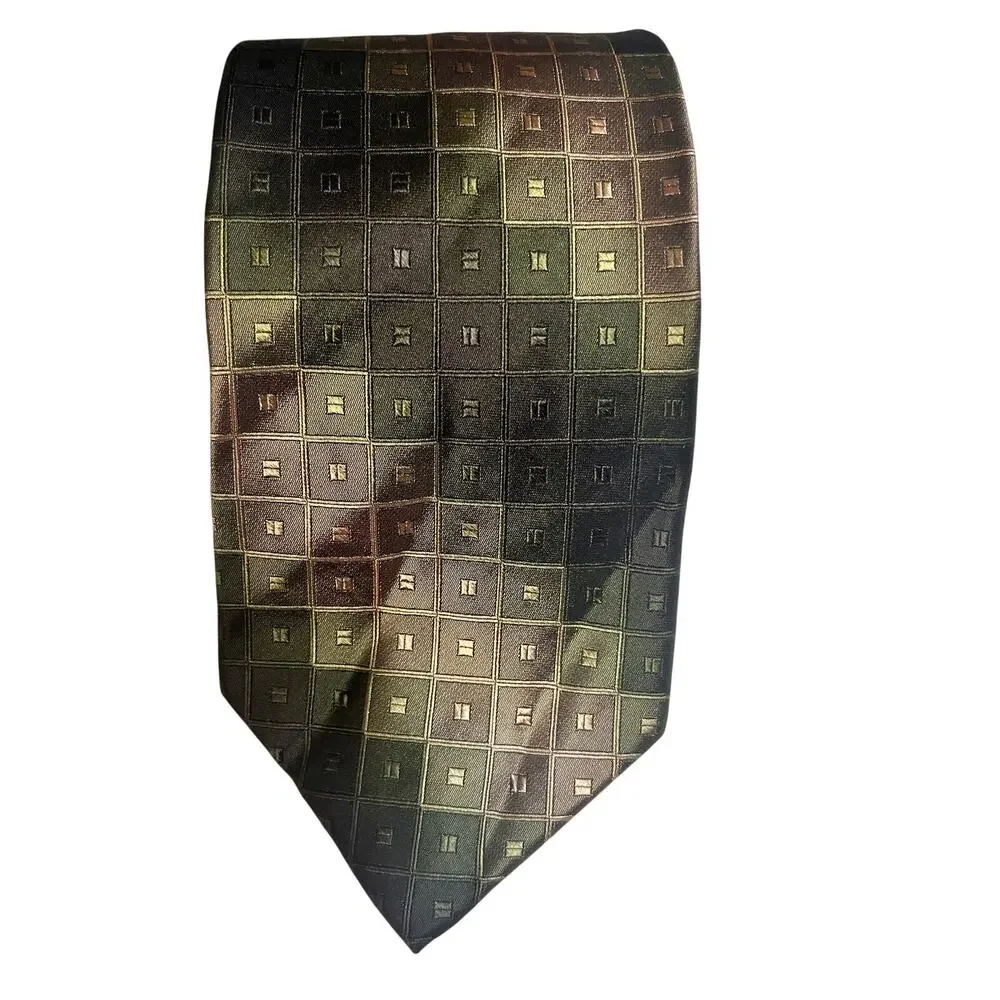Joe Joseph Abboud Geometric Patterned Silk Necktie Shades of Green and Gray Tie